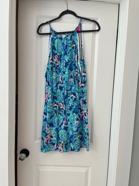 Lilly Pulitzer Blue Tropical Print Sleeveless Dress with Pink & Green Accents